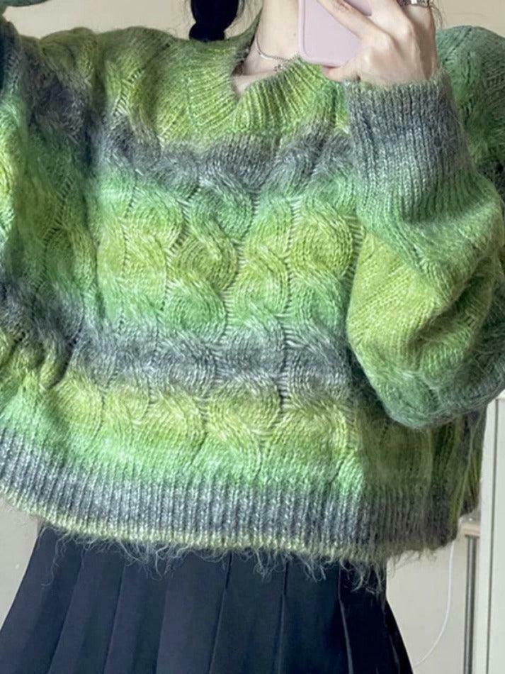 Coquette Aesthetic Ombre Cable Knit Short Sweater - Y2K Fashion Women's Fall Sweater