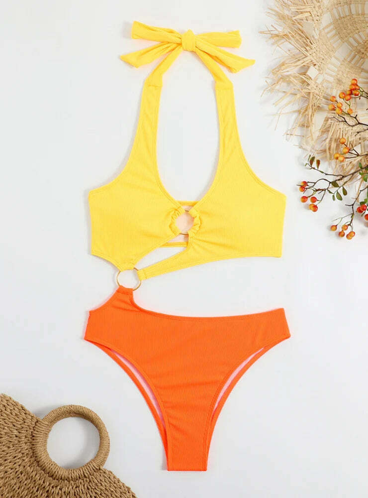 Coquette Aesthetic Orange One-Piece Swimsuit - Y2K Fashion Statement