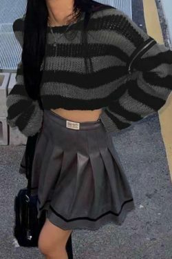Coquette Aesthetic Oversize Stripe Knit Sweater with Removable Sleeves
