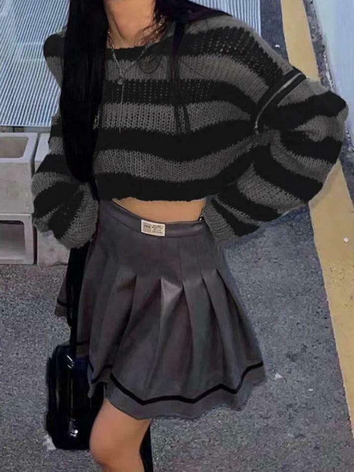 Coquette Aesthetic Oversize Stripe Knit Sweater with Removable Sleeves