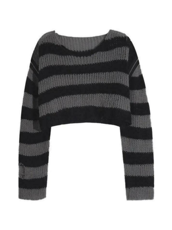 Coquette Aesthetic Oversize Stripe Knit Sweater with Removable Sleeves