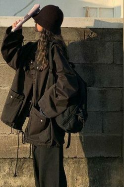 Coquette Aesthetic Oversized Cargo Jacket for Women - Y2K Fashion Statement Piece with Grunge Vibes