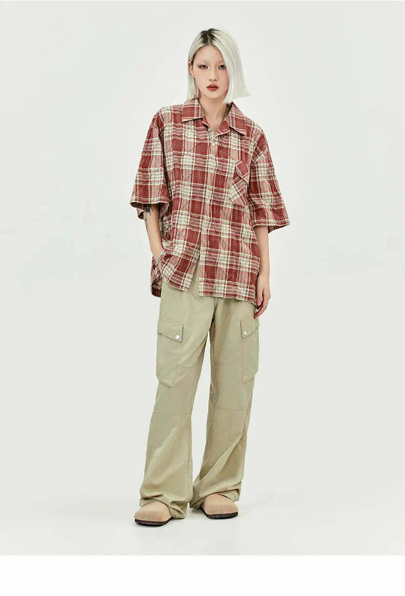 Coquette Aesthetic Oversized Plaid Shirt for Women - Y2K Fashion Statement Piece