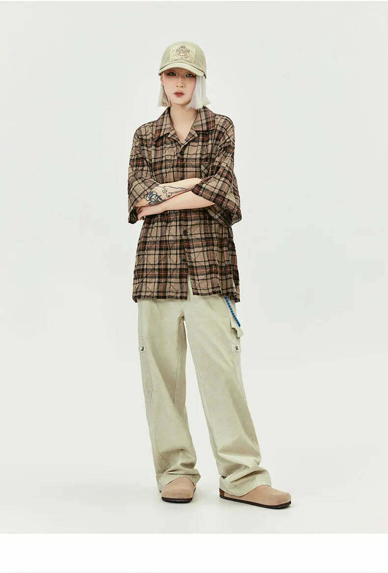 Coquette Aesthetic Oversized Plaid Shirt for Women - Y2K Fashion Statement Piece