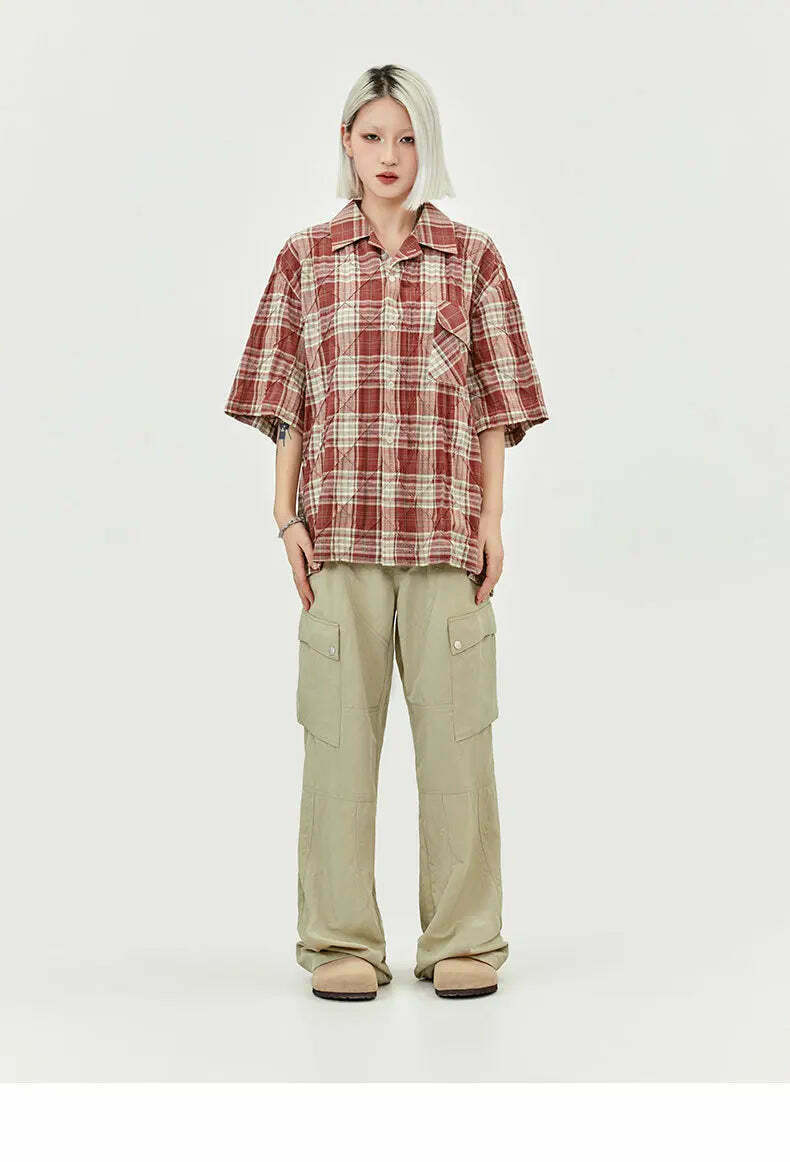 Coquette Aesthetic Oversized Plaid Shirt for Women - Y2K Fashion Statement Piece