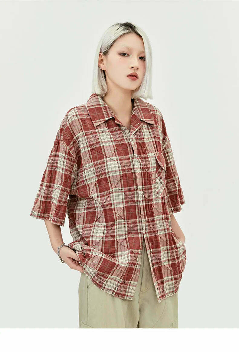 Coquette Aesthetic Oversized Plaid Shirt for Women - Y2K Fashion Statement Piece