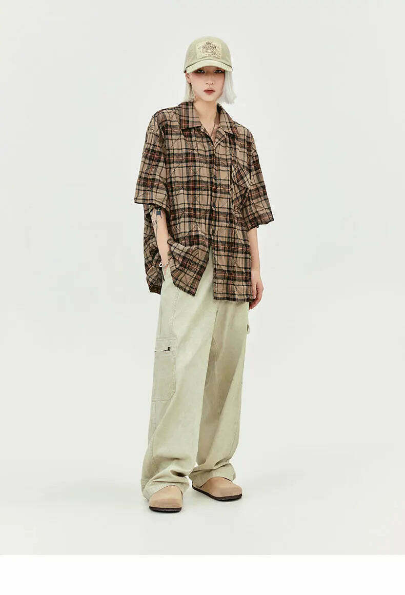 Coquette Aesthetic Oversized Plaid Shirt for Women - Y2K Fashion Statement Piece