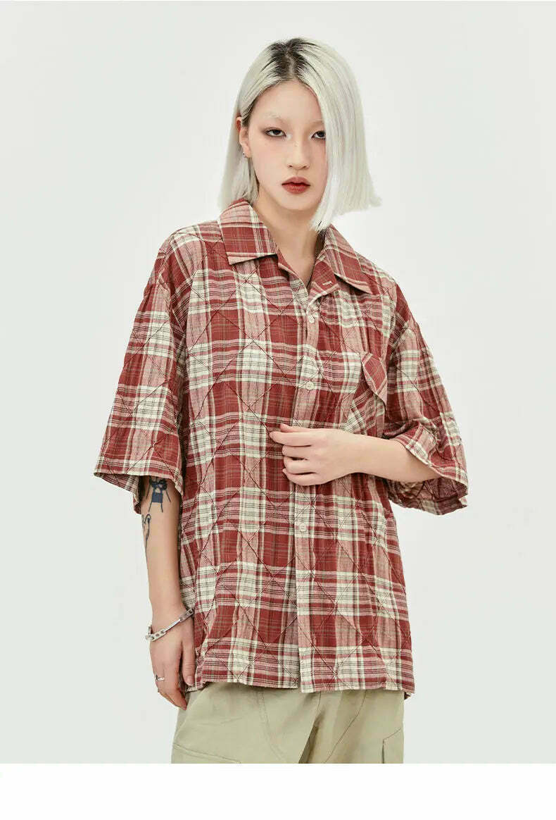 Coquette Aesthetic Oversized Plaid Shirt for Women - Y2K Fashion Statement Piece