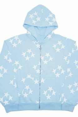 Coquette Aesthetic Oversized Star Print Zip Up Hoodie