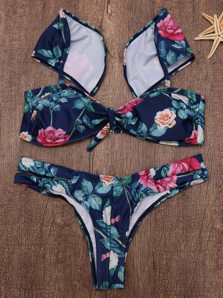 Coquette Aesthetic Padded Double-Strap Bikini Set - Y2K Fashion Swimwear
