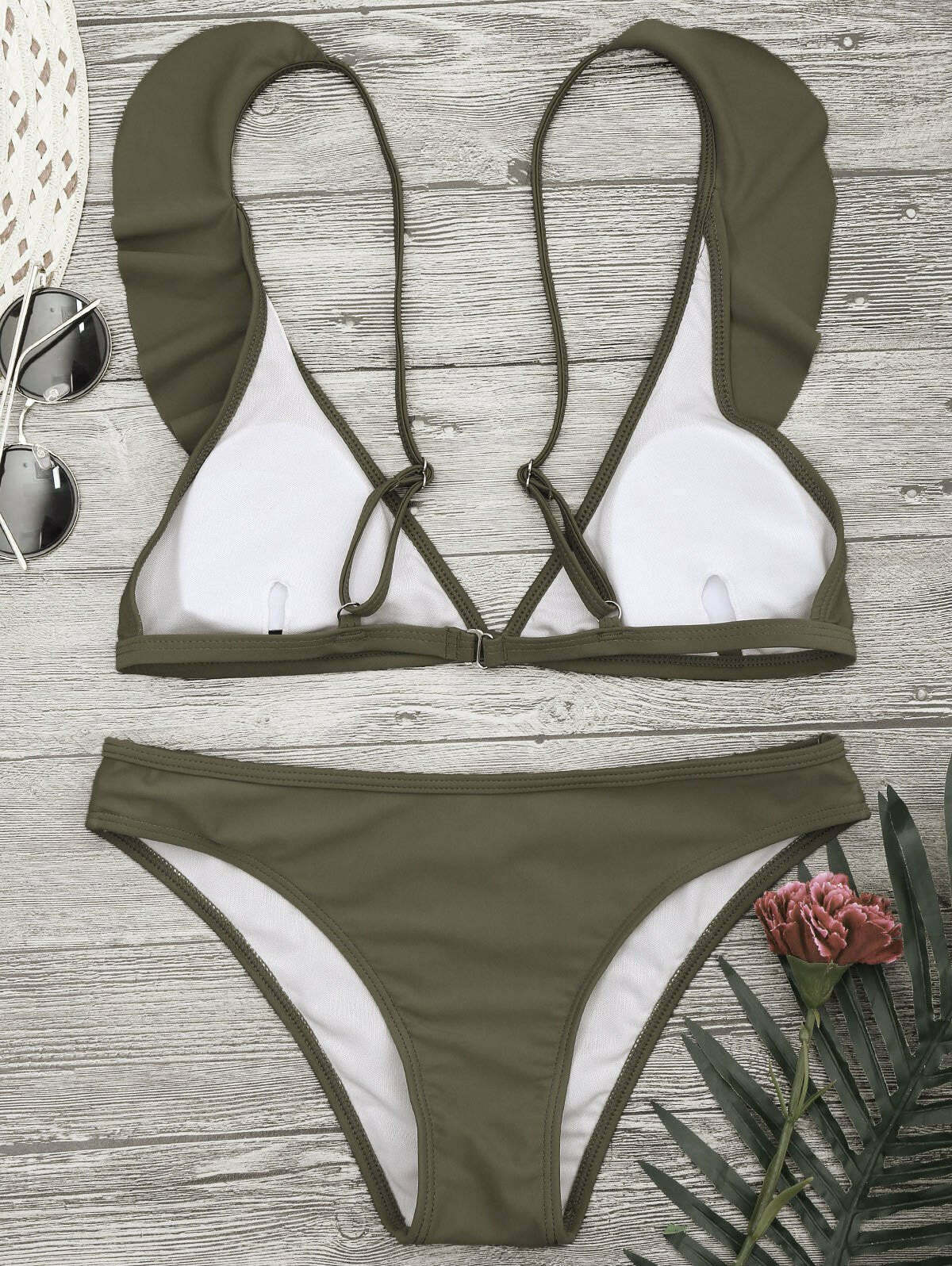 Coquette Aesthetic Padded Ruffle Strap Bikini Set - Y2K Fashion Swimwear