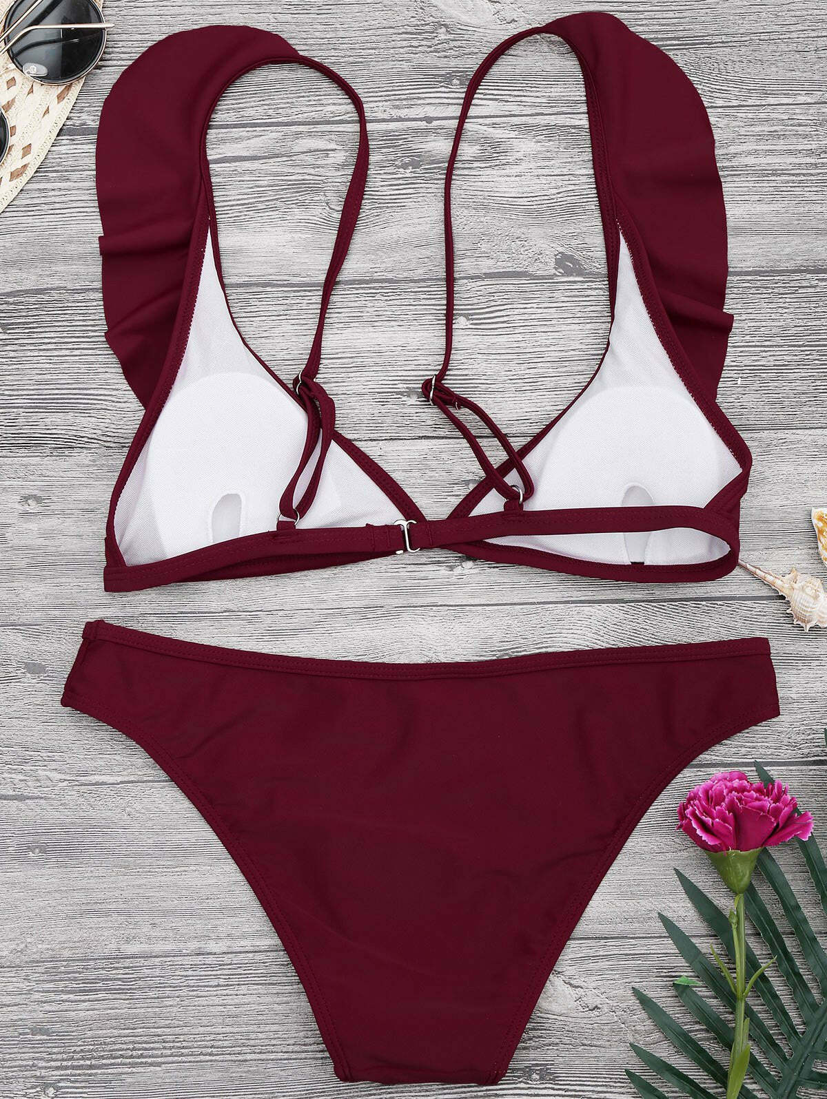Coquette Aesthetic Padded Ruffle Strap Bikini Set - Y2K Fashion Swimwear