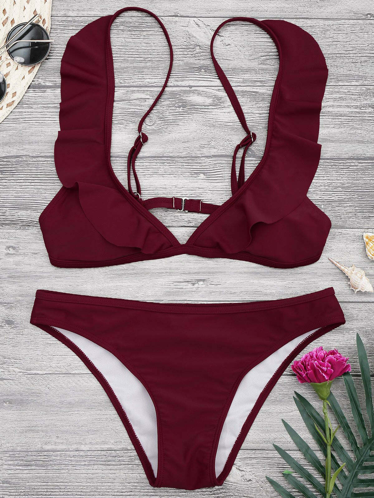 Coquette Aesthetic Padded Ruffle Strap Bikini Set - Y2K Fashion Swimwear