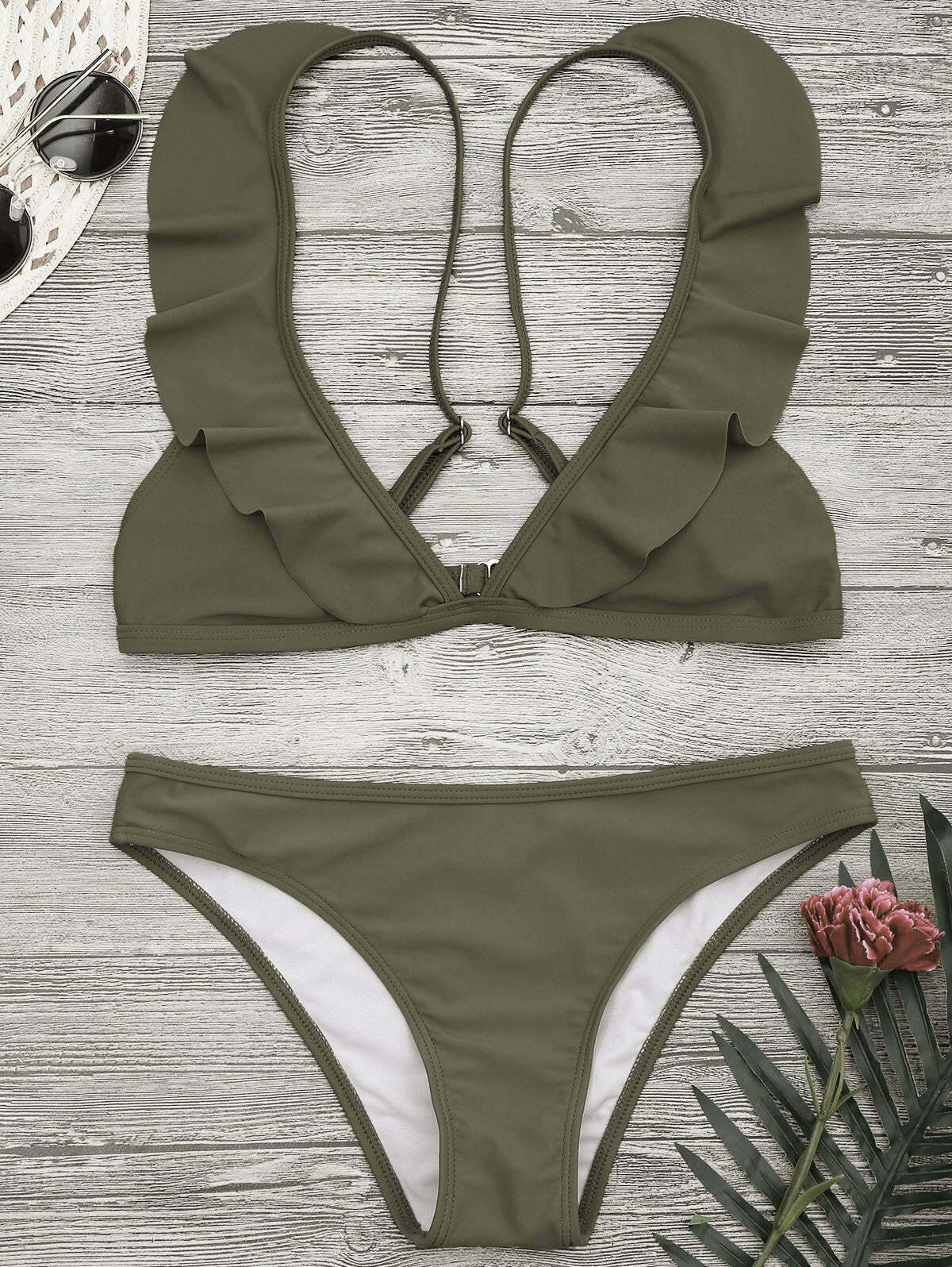 Coquette Aesthetic Padded Ruffle Strap Bikini Set - Y2K Fashion Swimwear