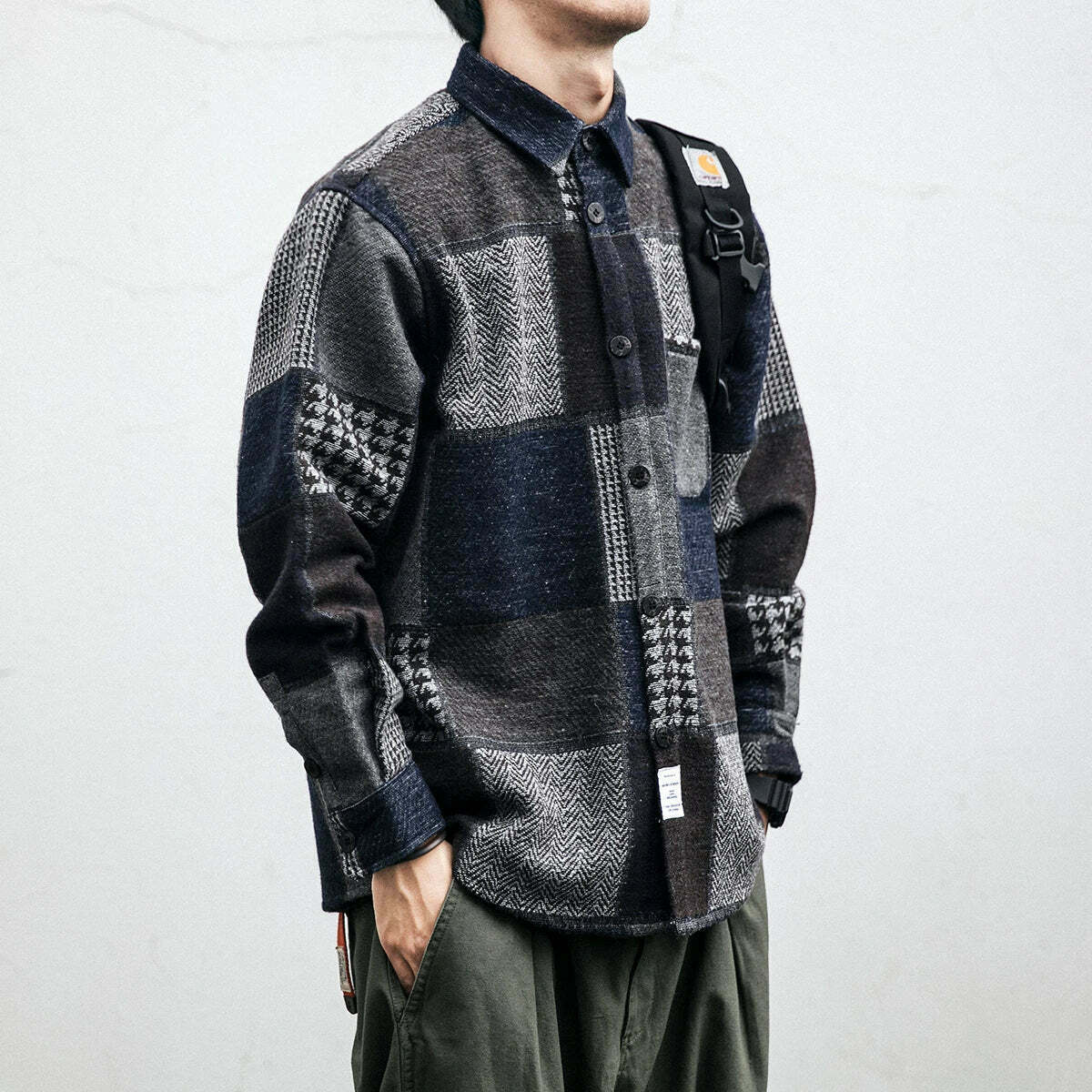 Coquette Aesthetic Patchwork Overshirt: Y2K Fashion with Grunge Style, Cute Tops, Pastel Goth