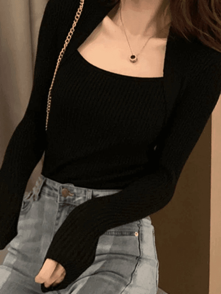Coquette Aesthetic Patchwork Rib Knit Sweater - Y2K Fashion - Grunge Style - Cute Tops & Cargo Skirt