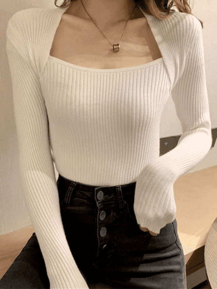 Coquette Aesthetic Patchwork Rib Knit Sweater - Y2K Fashion - Grunge Style - Cute Tops & Cargo Skirt