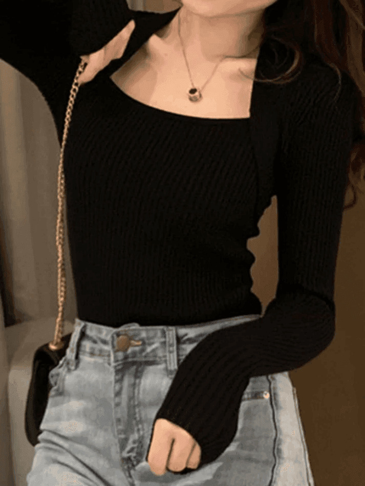 Coquette Aesthetic Patchwork Rib Knit Sweater - Y2K Fashion - Grunge Style - Cute Tops & Cargo Skirt