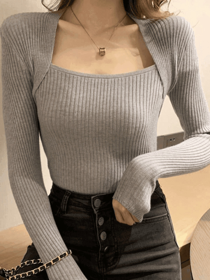 Coquette Aesthetic Patchwork Rib Knit Sweater - Y2K Fashion - Grunge Style - Cute Tops & Cargo Skirt
