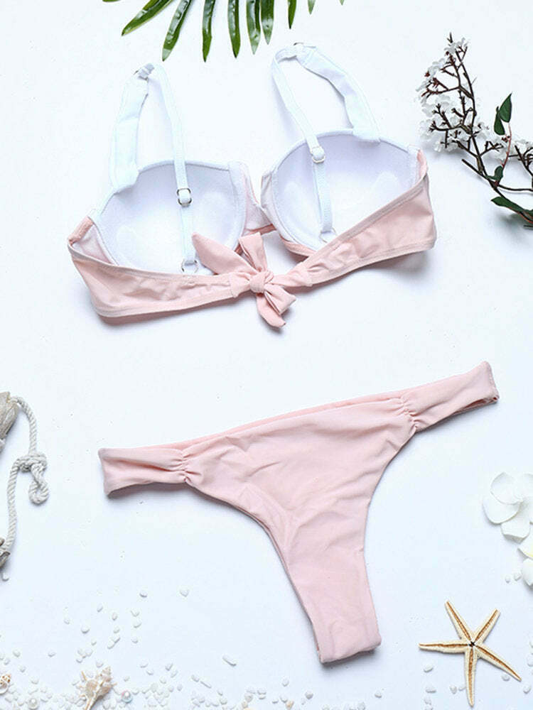 Coquette Aesthetic Patchwork Thong Ruffled Bikini - Y2K Fashion Swimwear