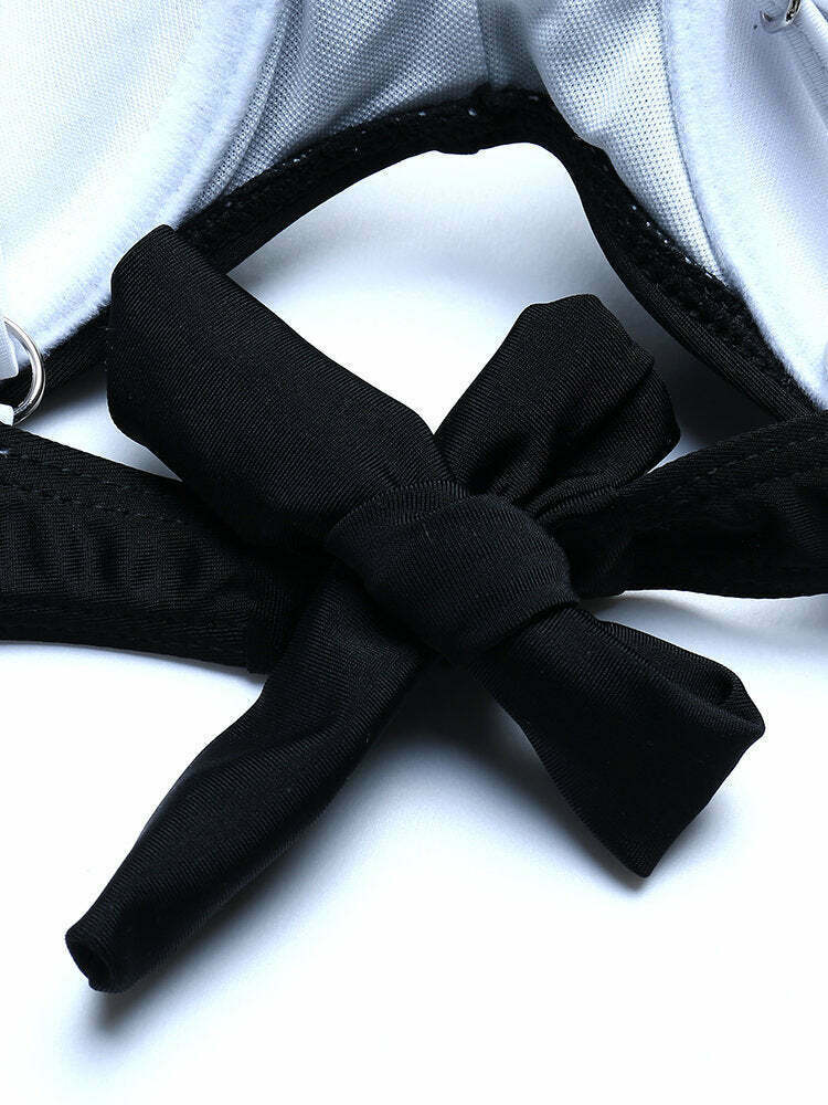 Coquette Aesthetic Patchwork Thong Ruffled Bikini - Y2K Fashion Swimwear