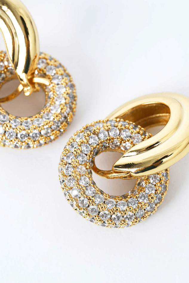 Coquette Aesthetic Pave Interlock Hoop Earrings - Y2K Fashion Jewelry Statement Piece