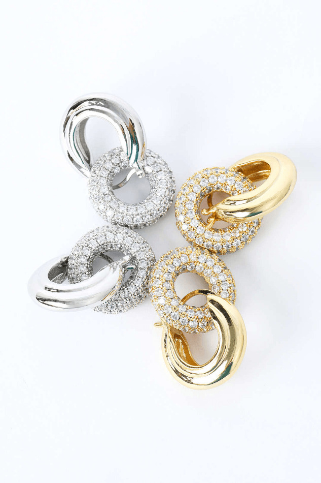 Coquette Aesthetic Pave Interlock Hoop Earrings - Y2K Fashion Jewelry Statement Piece