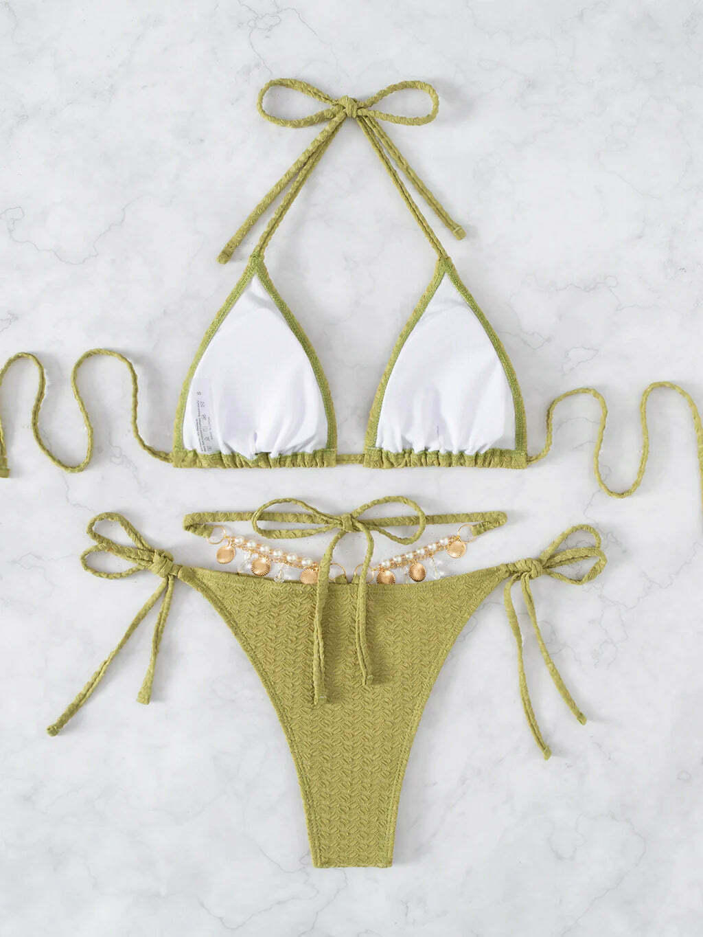 Coquette Aesthetic Pearl Crystal Pendant Bikini - Y2K Fashion Statement Piece