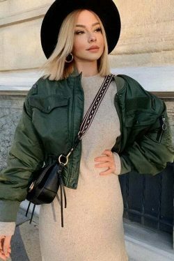 Coquette Aesthetic Pine Groove Bomber Jacket - Y2K Fashion Women's Outerwear