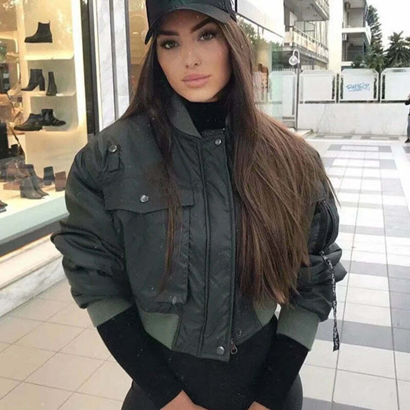 Coquette Aesthetic Pine Groove Bomber Jacket - Y2K Fashion Women's Outerwear