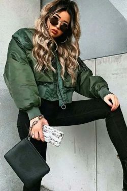 Coquette Aesthetic Pine Groove Bomber Jacket - Y2K Fashion Women's Outerwear