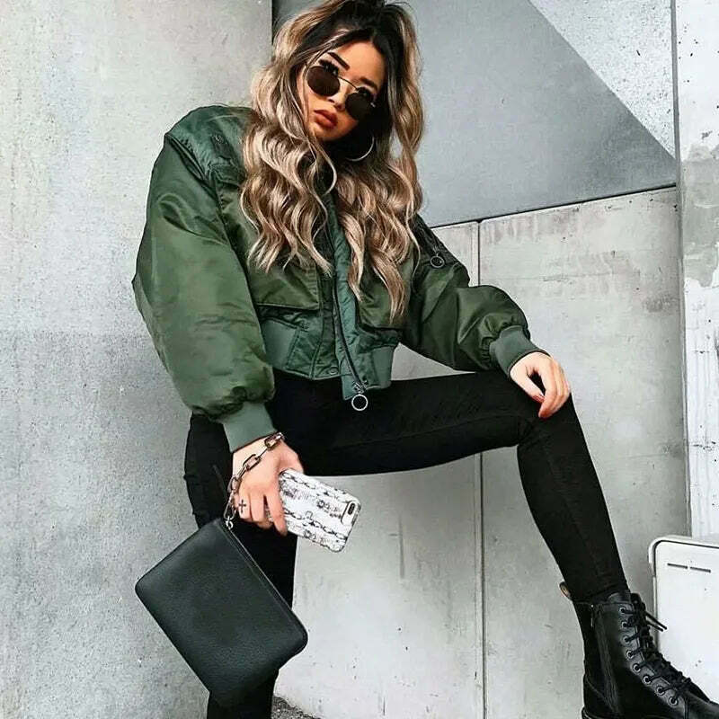 Coquette Aesthetic Pine Groove Bomber Jacket - Y2K Fashion Women's Outerwear