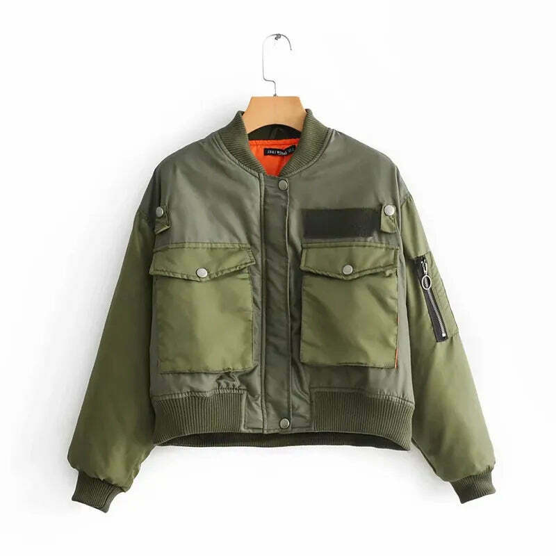 Coquette Aesthetic Pine Groove Bomber Jacket - Y2K Fashion Women's Outerwear