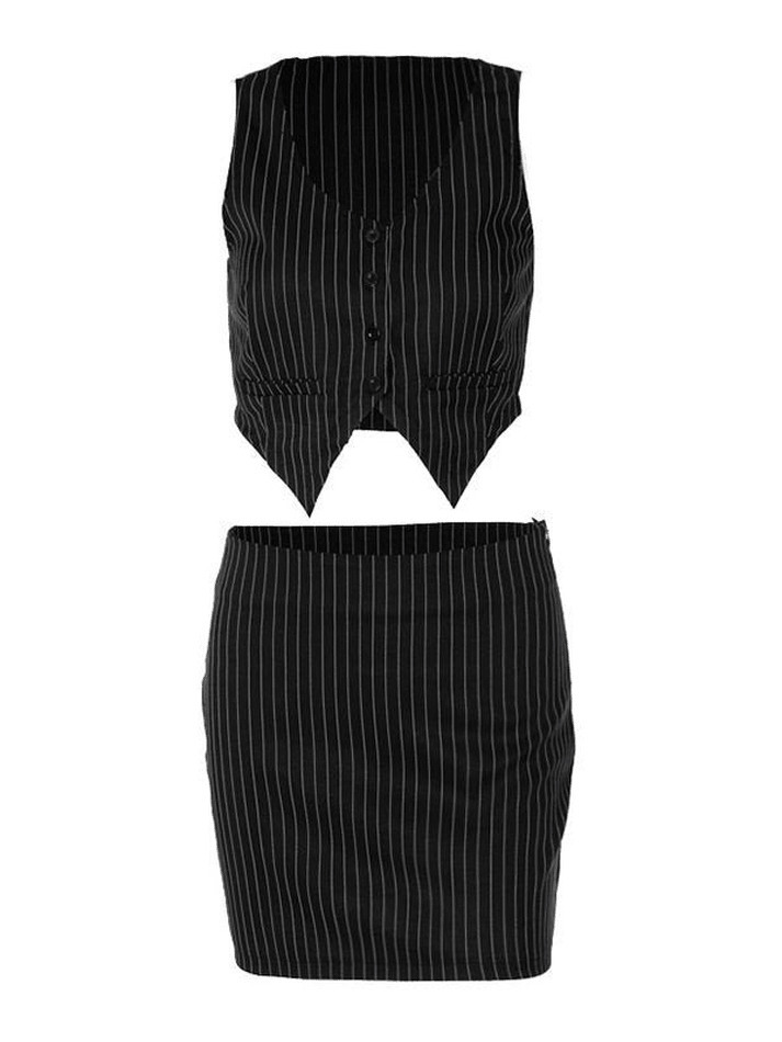 Coquette Aesthetic Pinstripe Detail Two Piece Set - Y2K Fashion Women's Outfit