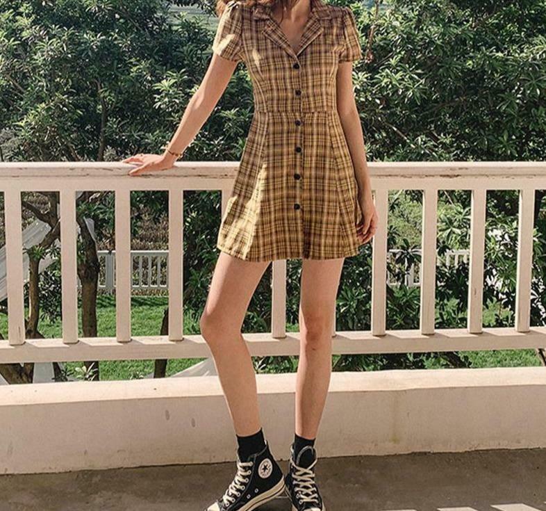 Coquette Aesthetic Plaid Dress - Y2K Fashion Outfit with Grunge Style and Pastel Goth Vibes