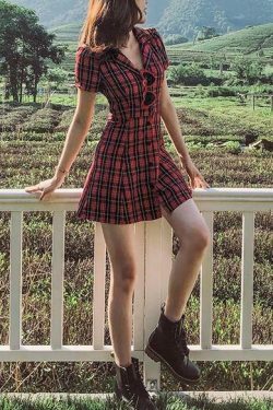 Coquette Aesthetic Plaid Dress - Y2K Fashion Outfit with Grunge Style and Pastel Goth Vibes