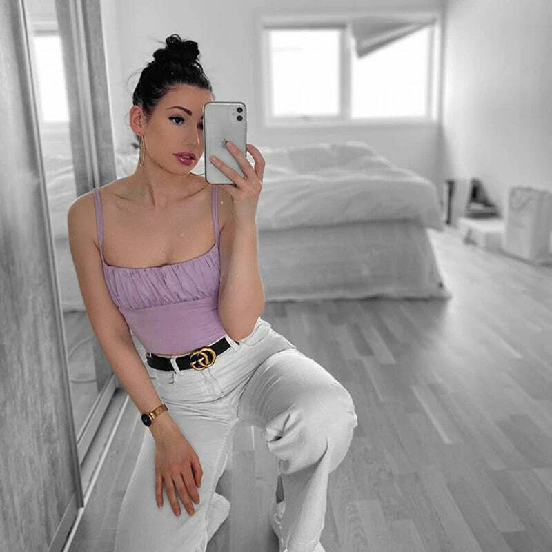 Coquette Aesthetic Pleated Cami: Y2K Fashion Top - Grunge Style, Pastel Goth, Cute Tops, Cargo Skirt