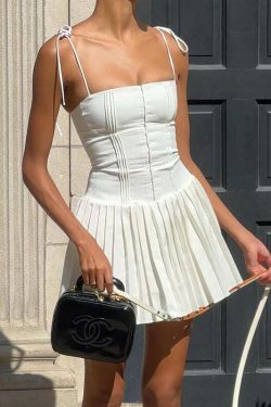 Coquette Aesthetic Pleated Corset Dress for Women - Y2K Fashion Statement Piece