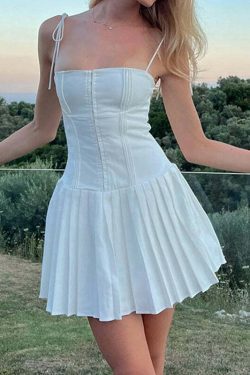 Coquette Aesthetic Pleated Corset Dress for Women - Y2K Fashion Statement Piece