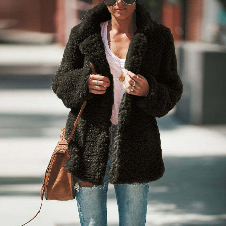 Coquette Aesthetic Plush Midi Jacket Coat for Women - Y2K Fashion Statement Piece