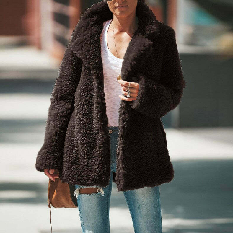 Coquette Aesthetic Plush Midi Jacket Coat for Women - Y2K Fashion Statement Piece