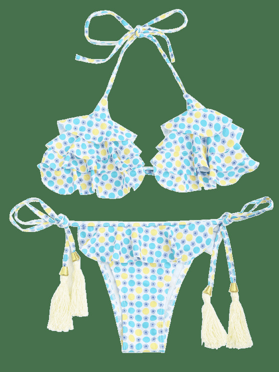 Coquette Aesthetic Polka Dot Bralette & Ruffles String Bikini - Y2K Fashion Women's Swimwear