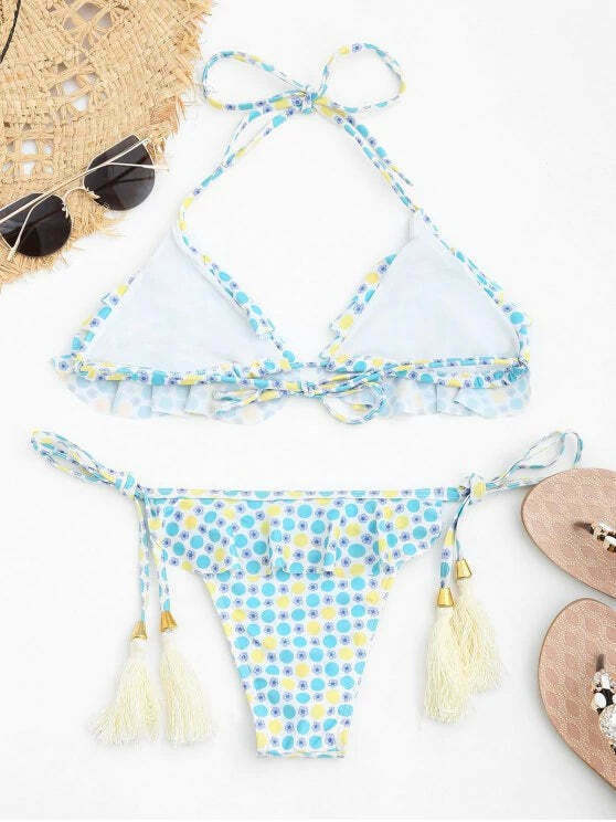Coquette Aesthetic Polka Dot Bralette & Ruffles String Bikini - Y2K Fashion Women's Swimwear
