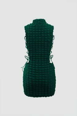 Coquette Aesthetic Popcorn Textured Mini Dress with Tie Side