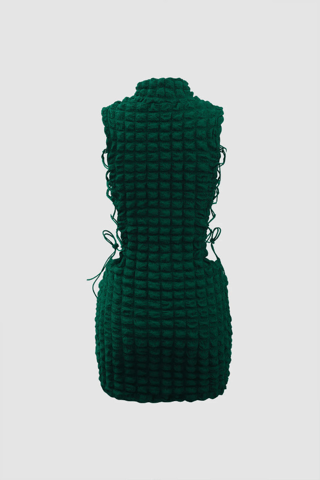 Coquette Aesthetic Popcorn Textured Mini Dress with Tie Side