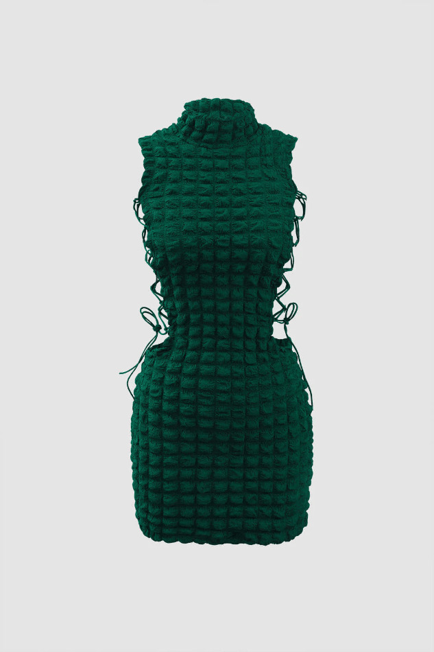 Coquette Aesthetic Popcorn Textured Mini Dress with Tie Side