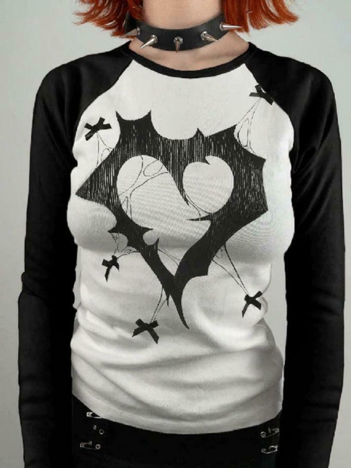 Coquette Aesthetic Print Bow Decor Raglan Long Sleeve Knit