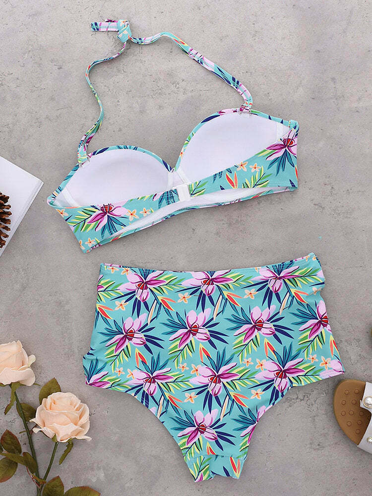 Coquette Aesthetic Printed Push-Up High Waist Bikini Set - Y2K Fashion Swimwear