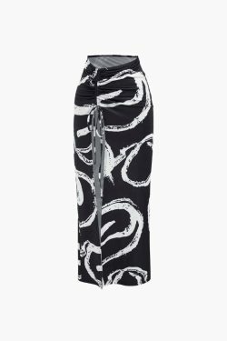 Coquette Aesthetic Printed Tie Strap Cami with Drawstring Slit Skirt Set