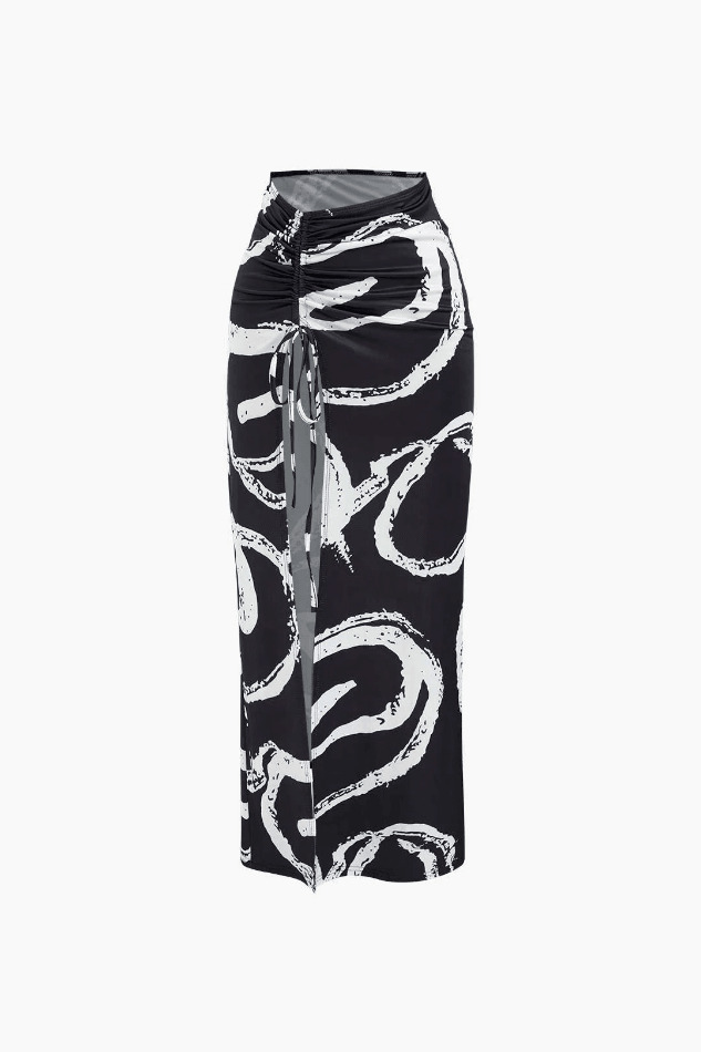 Coquette Aesthetic Printed Tie Strap Cami with Drawstring Slit Skirt Set
